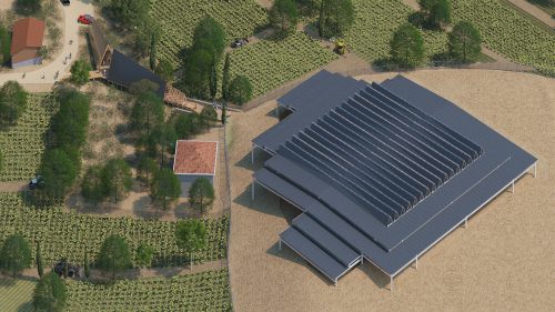 Höyük, koruma çatısı ve ziyaretçi merkezine genel bakış