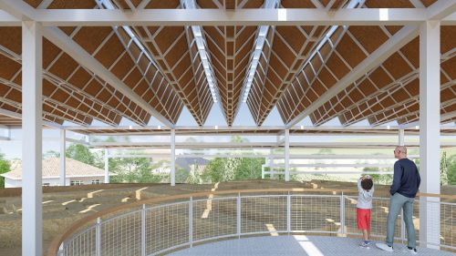 Koruma çatısı altından kerpiç duvarlara bakış