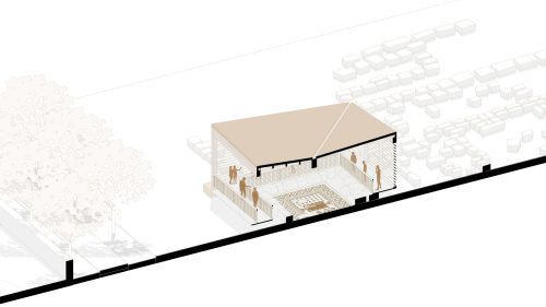 Batı mozaiği koruma çatısı kesit perspektifi